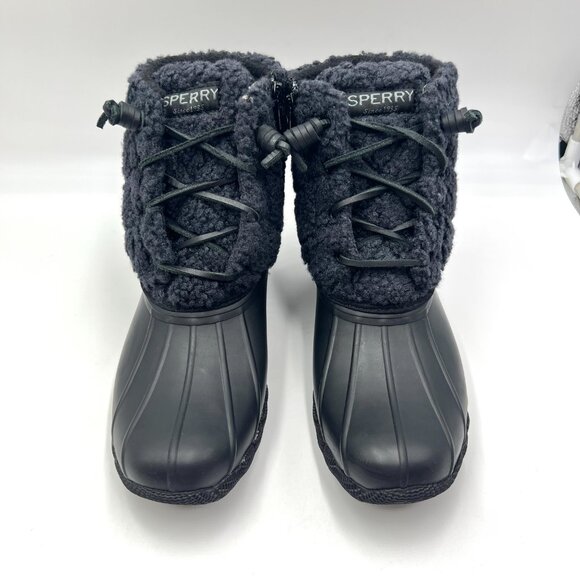 Sperry Womens Size 6 Saltwater Sherpa Black Blue Duck Boots Shoes STS87769‎ - Picture 2 of 12